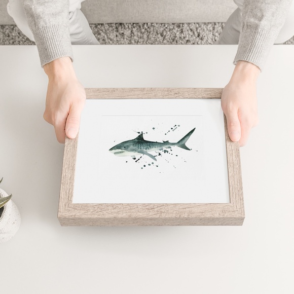 Watercolor Tiger Shark Ocean Animal Wall Art Illustration Print Poster Unframed - Picture 5 of 5
